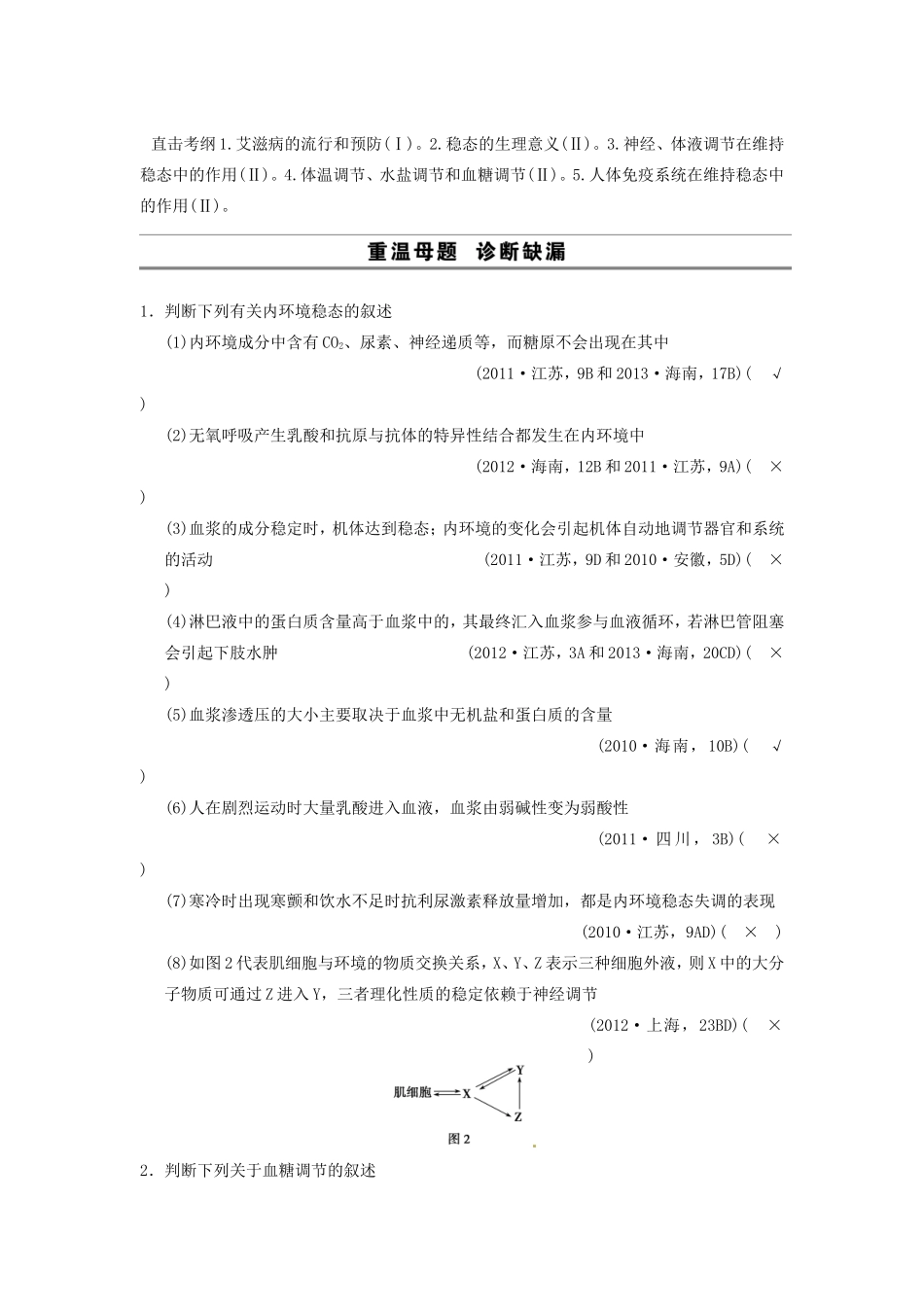 高考生物二轮专题总结强化篇人体的稳态和免疫试题_第1页