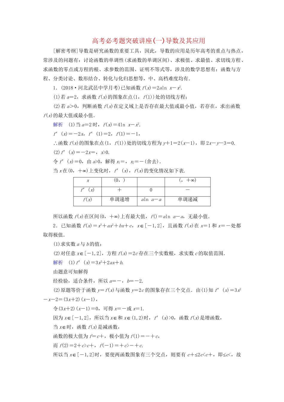 高考数学大一轮复习 课时达标 高考必考题突破讲座（一）导数及其应用试题_第1页