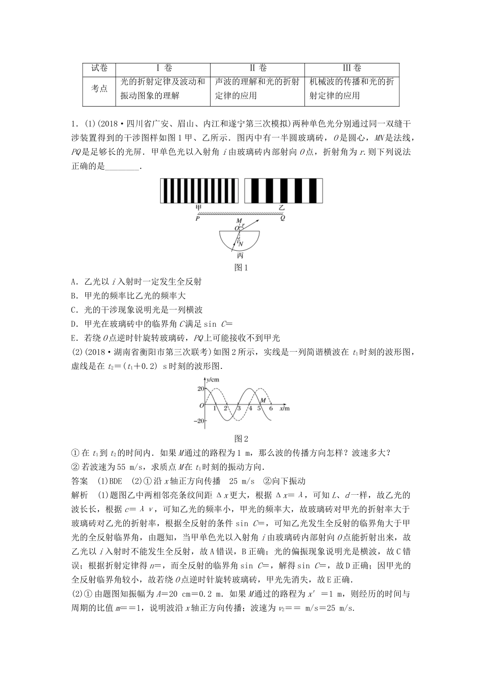 高考物理总复习 优编增分练：选考题考点排查练10 （全国Ⅰ、Ⅱ、Ⅲ卷）选考34题考点排查练试题_第1页