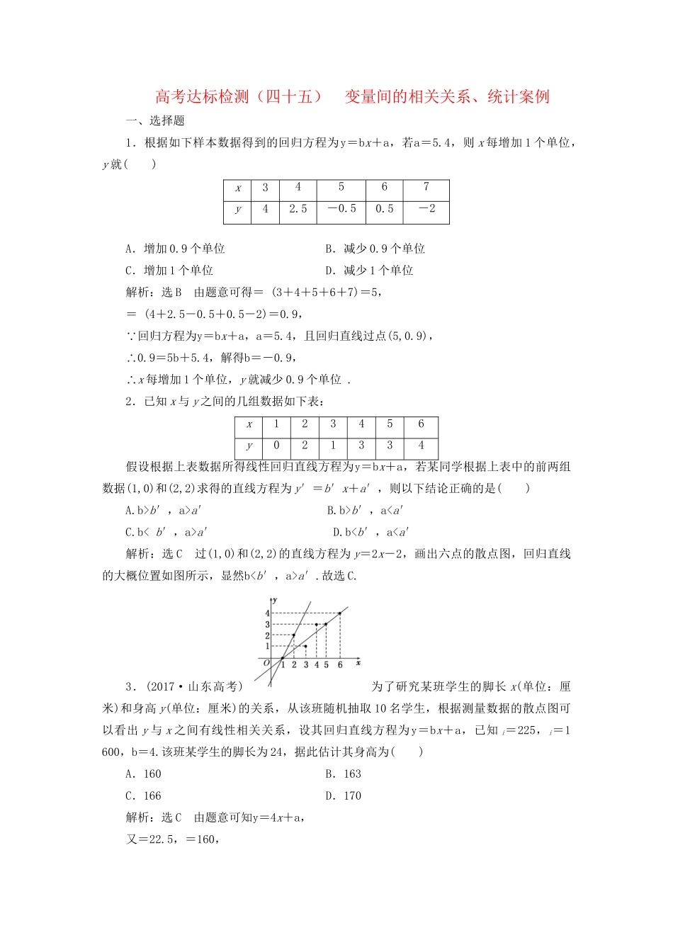 高考数学一轮复习 高考达标检测（四十五）变量间的相关关系、统计案例 文试题_第1页