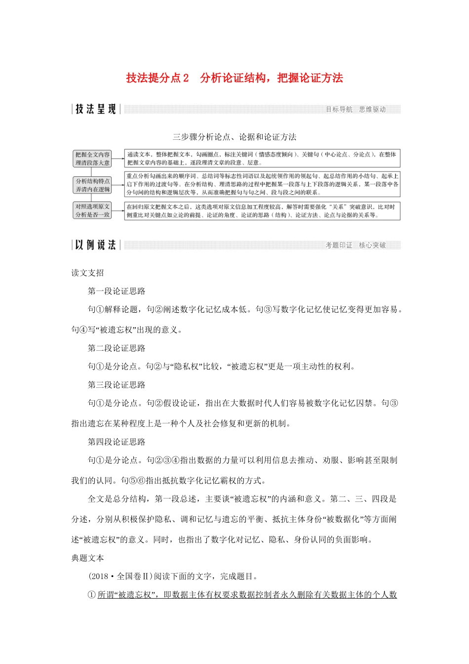 高考语文二轮培优 专题一 论述类文本阅读 技法提分点2 分析论证结构，把握论证方法试题_第1页