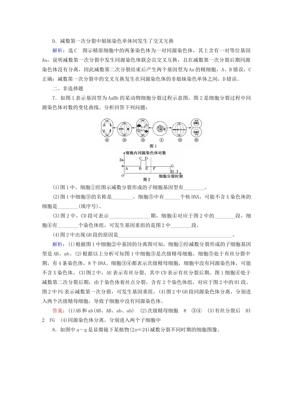 版高考生物一轮复习 第4单元 第13讲 减数分裂和受精作用跟踪检测（含解析）试题_第3页