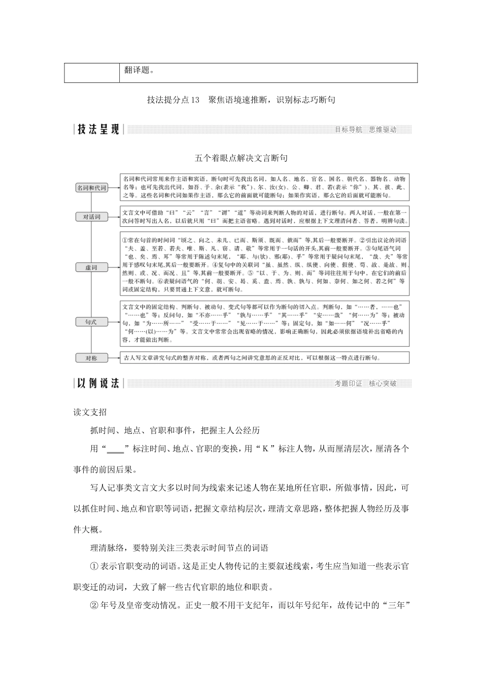 高考语文二轮培优 专题四 文言文阅读 技法提分点13 聚焦语境速推断，识别标志巧断句试题_第2页