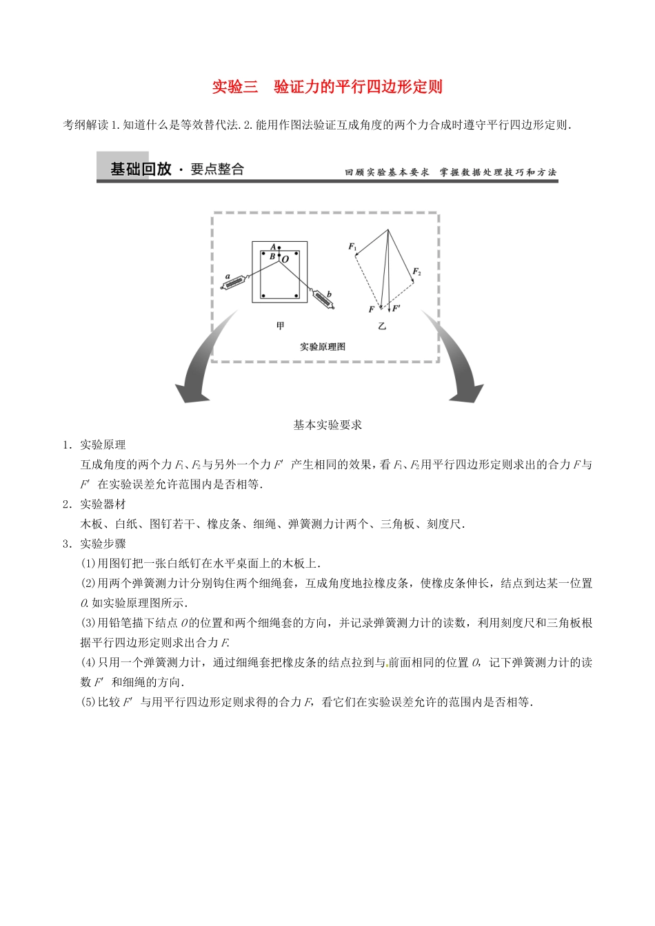 高三物理复习能力提升 第1章 实验3 验证力的平行四边形定则_第1页