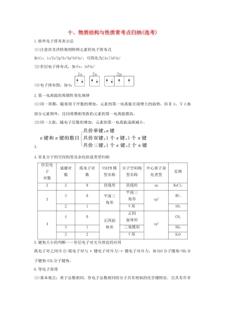 高考化学 考前三月冲刺 第二部分 专题1 考前要点回扣 十 物质结构与性质常考点归纳（选考）试题