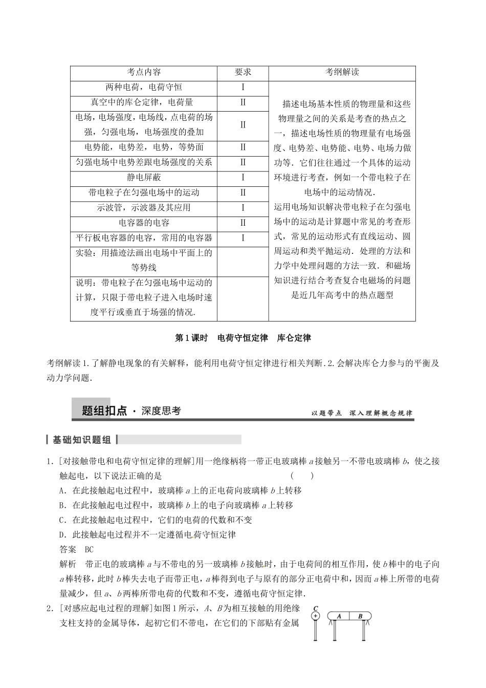 高三物理复习能力提升 第9章 第1课时 电荷守恒定律　库仑定律_第1页