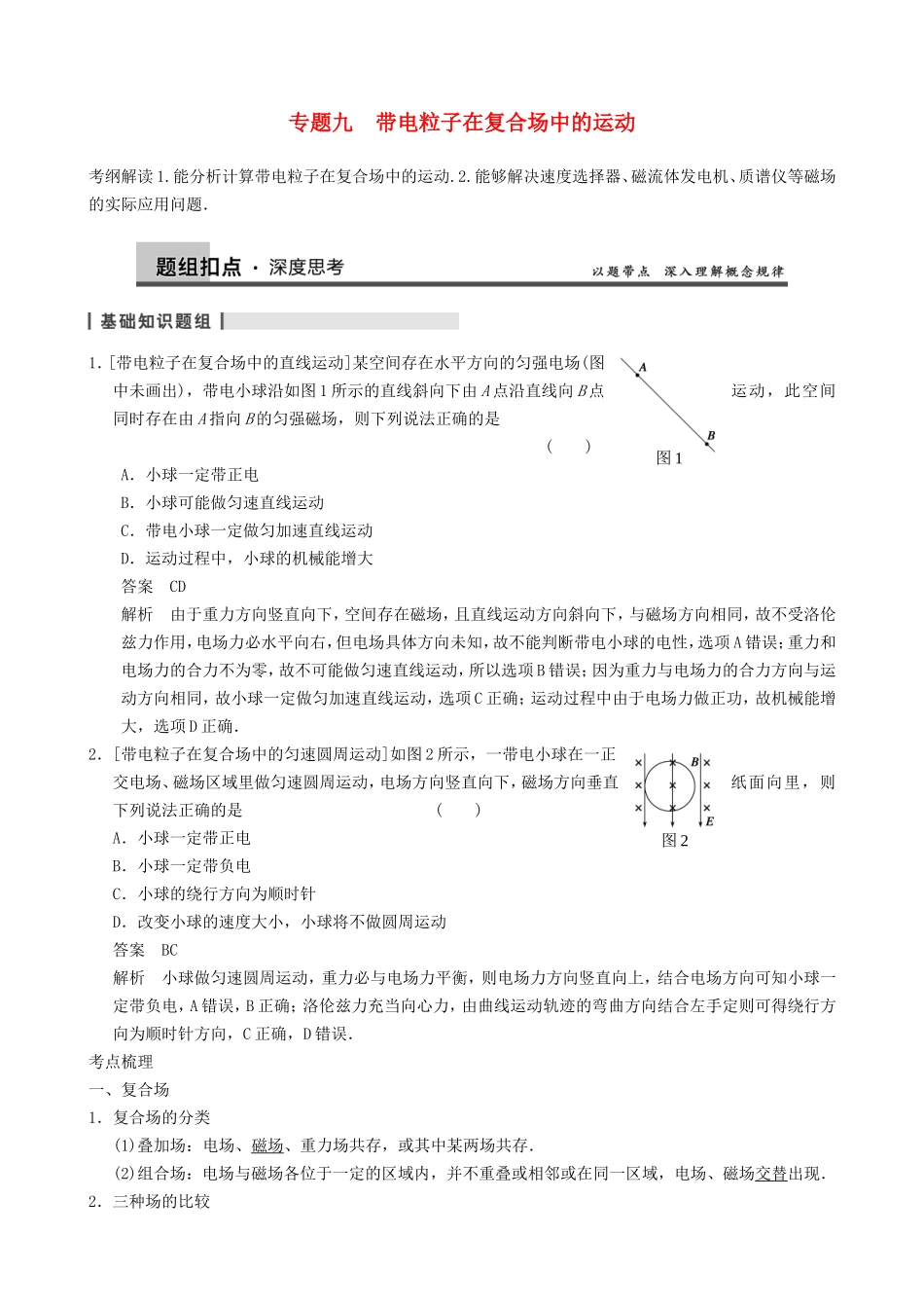 高三物理复习能力提升 第11章 专题9 带电粒子在复合场中的运动_第1页