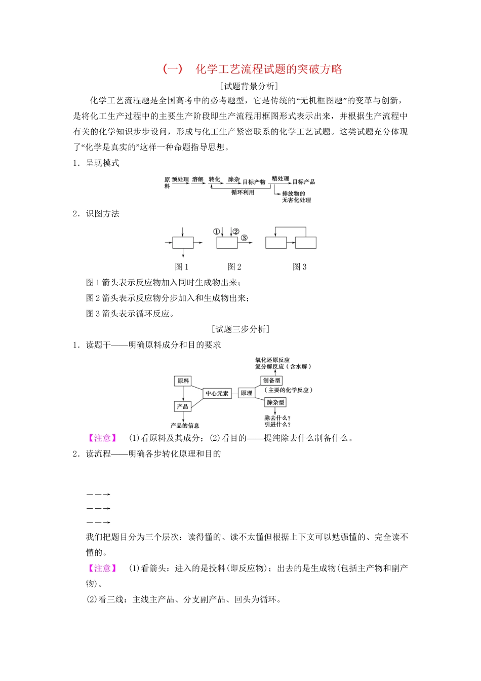 高考化学一轮复习 第3章 金属及其化合物 高考专题讲座1 化学工艺流程试题的突破方略学案试题_第1页