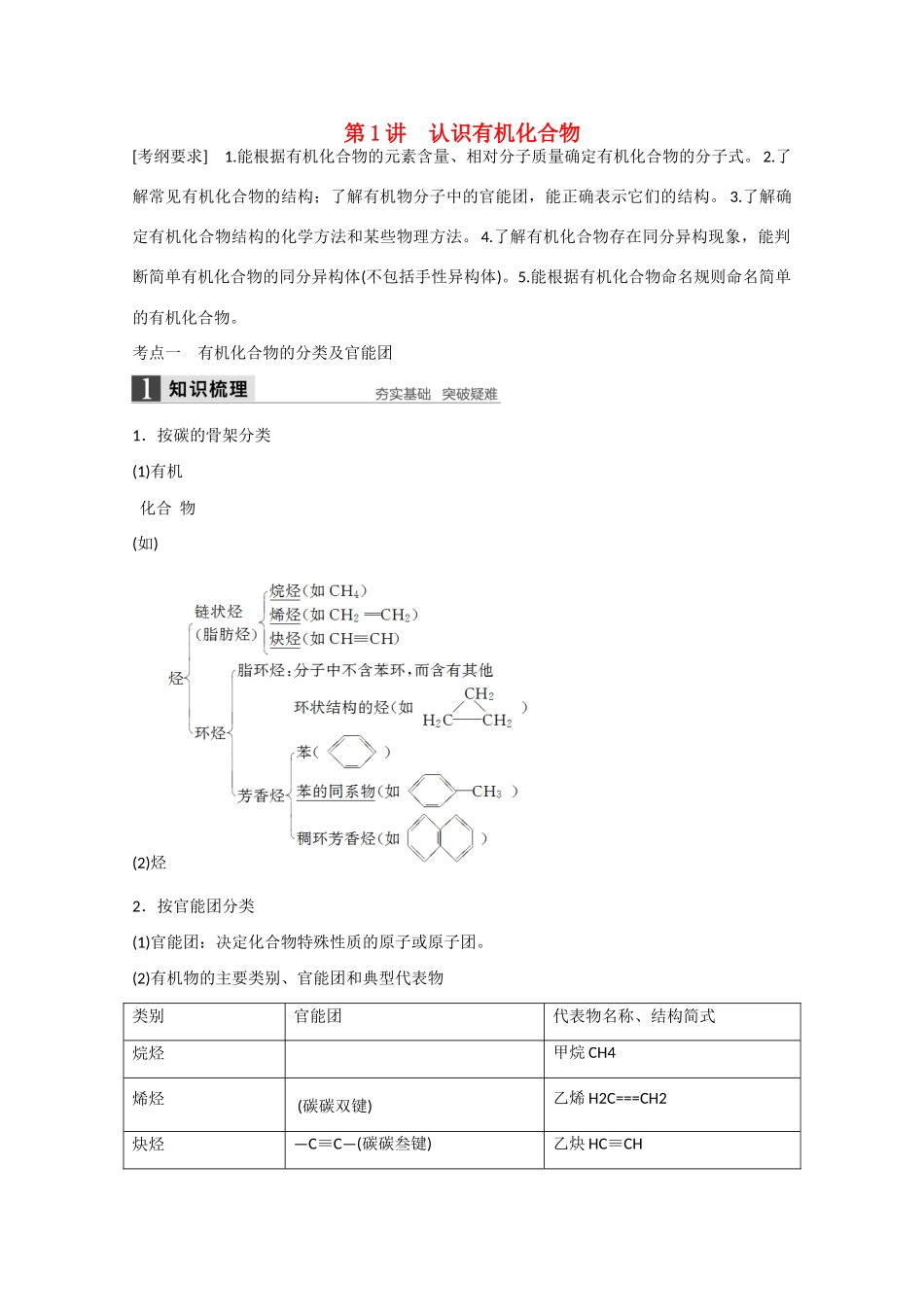 高考化学大一轮复习讲义 1 有机化学基础（第1讲）苏教版试题_第1页