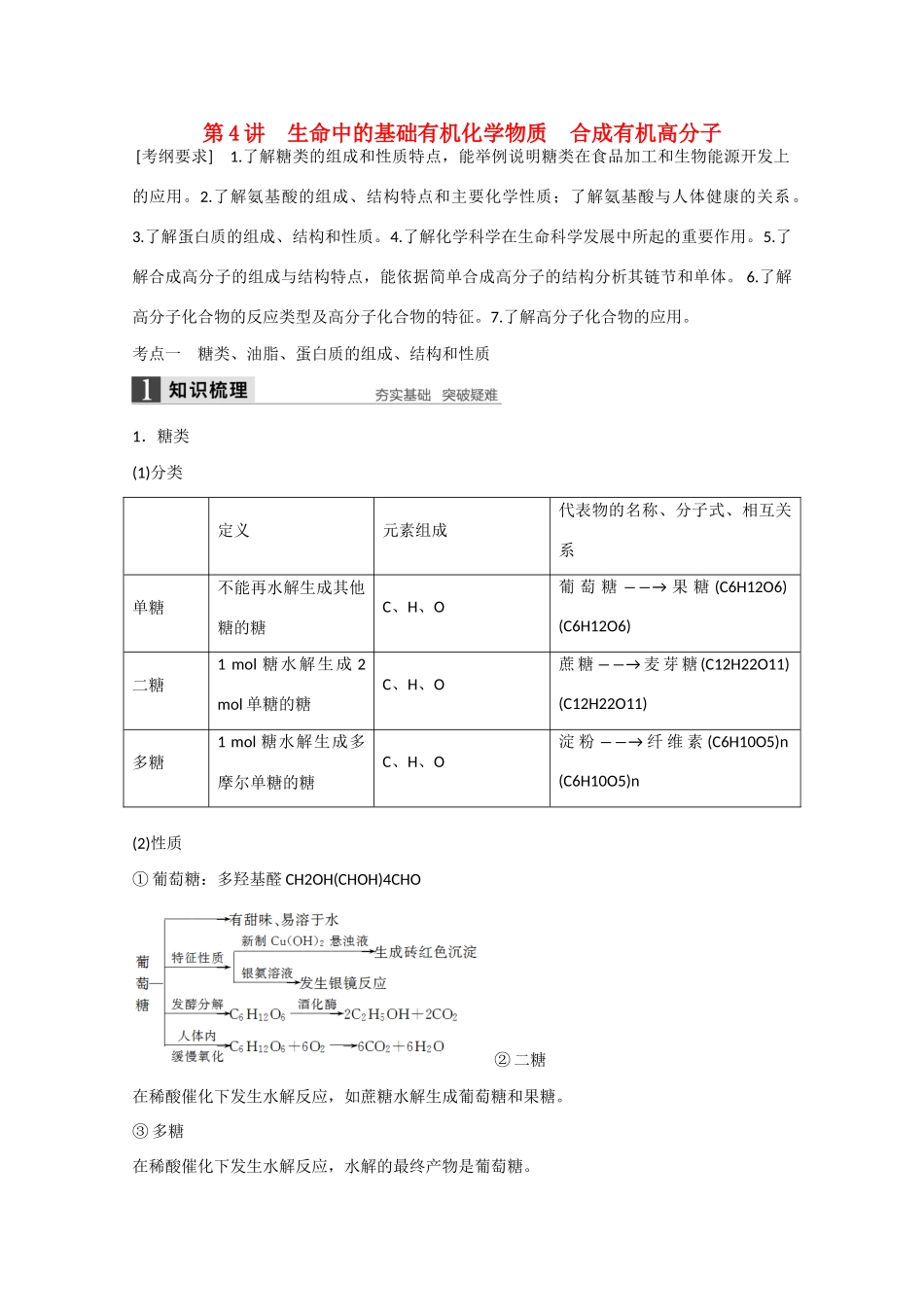高考化学大一轮复习讲义 1 有机化学基础（第4讲）苏教版试题_第1页