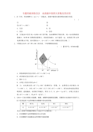 高考化学一轮复习 专题突破训练5 水溶液中的四大常数及其应用试题