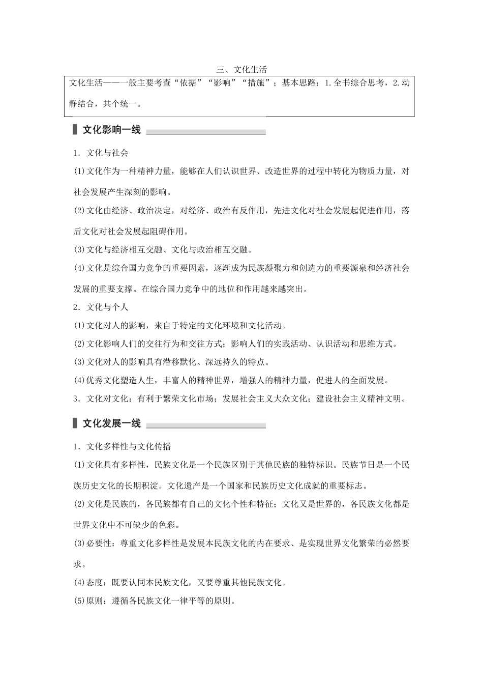高考政治 考前三个月 第二部分 专题1 考前基础回扣三 文化生活试题_第1页