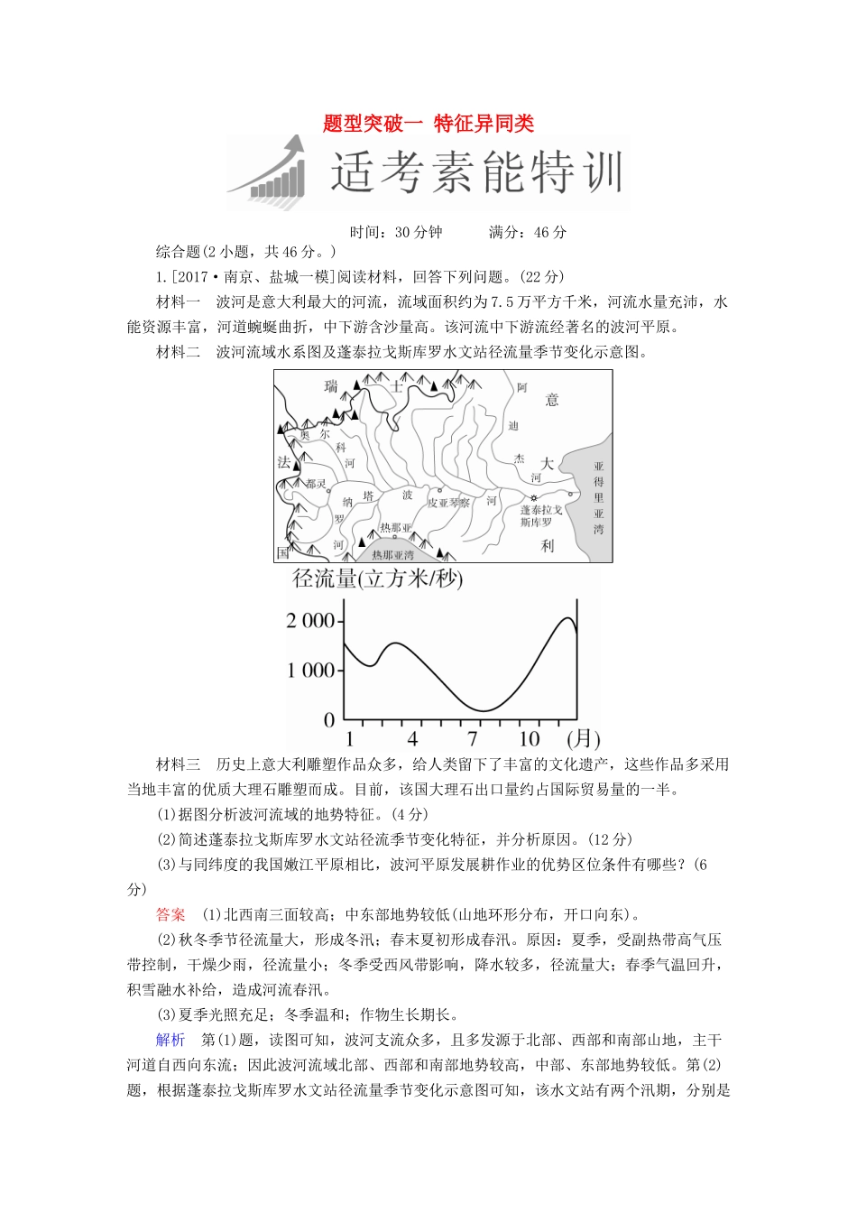 高考地理二轮复习 第三篇 备考与冲刺 专题二 综合题题型突破 题型突破一 特征异同类素能特训试题_第1页