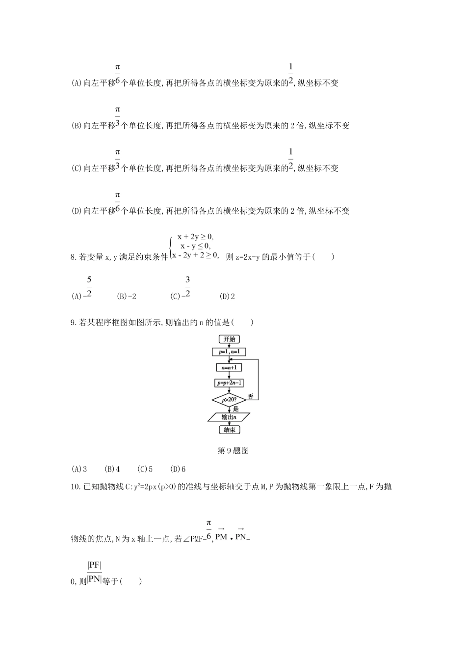 高三数学二轮复习 考前综合测评卷(六) 文科试题_第2页