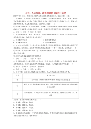 高考政治大一轮复习 加练套餐 第三辑 第40练 人大、人大代表、政协的职能（权利）比较 试题