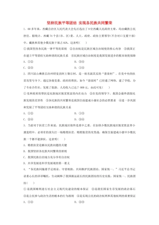 高考政治大一轮复习 加练套餐 第四辑 第46练 坚持民族平等团结 实现各民族共同繁荣 试题