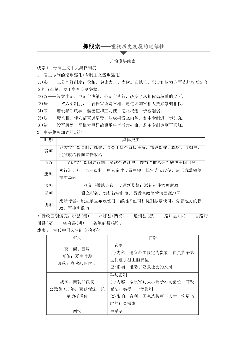 高考历史大二轮总复习与增分策略 板块一 中国古代史专题总结试题_第1页