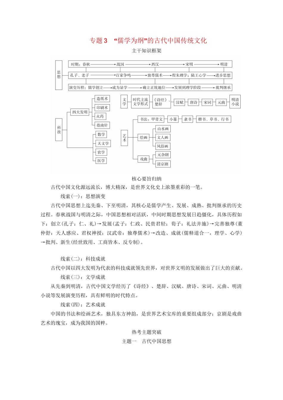高考历史二轮复习 专题培优教程 下篇 模块一 专题3 “儒学为纲”的古代中国传统文化练习试题_第1页