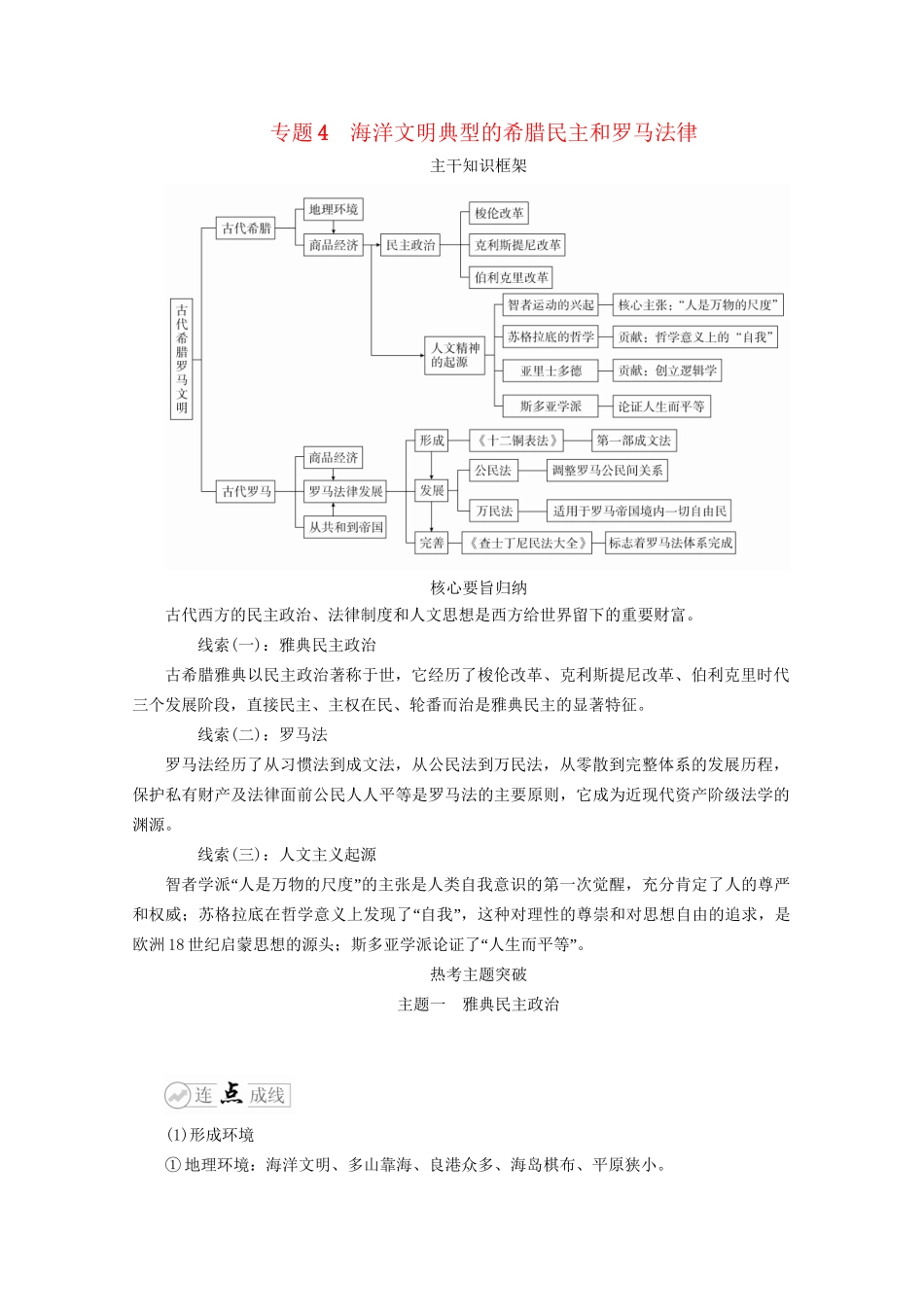 高考历史二轮复习 专题培优教程 下篇 模块一 专题4 海洋文明典型的希腊民主和罗马法律练习试题_第1页