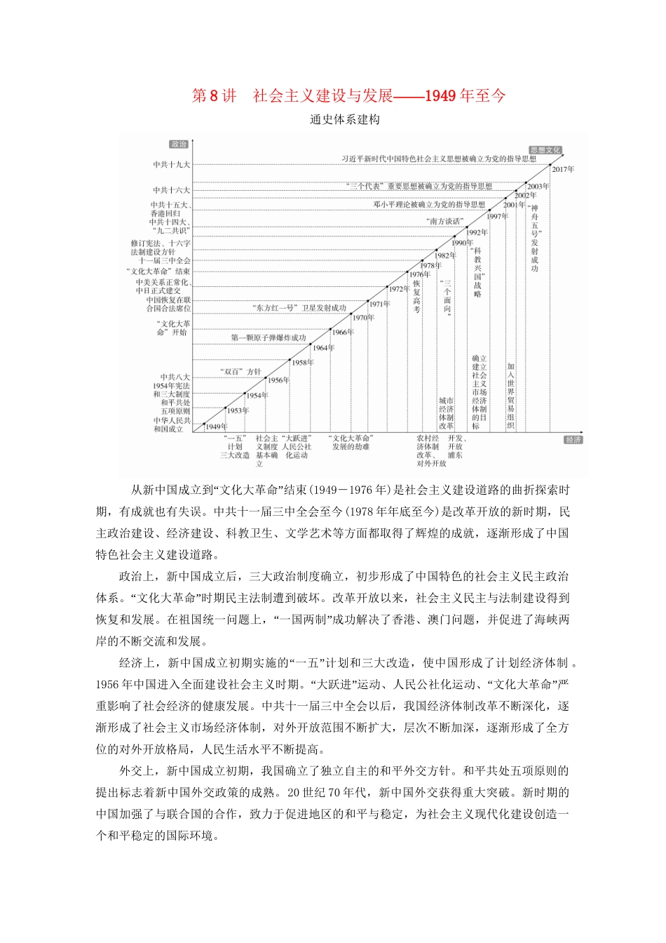 高考历史二轮复习 专题培优教程 知识篇 第二部分 第8讲 社会主义建设与发展练习试题_第1页