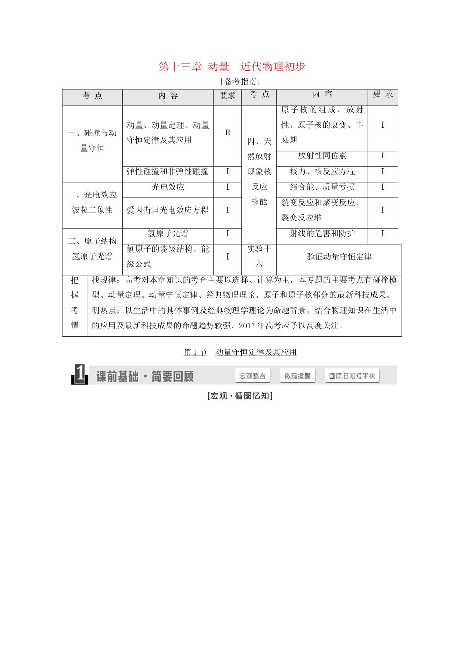 高三物理一轮复习 第十三章 动量 近代物理初步（选修3-5）试题_第1页