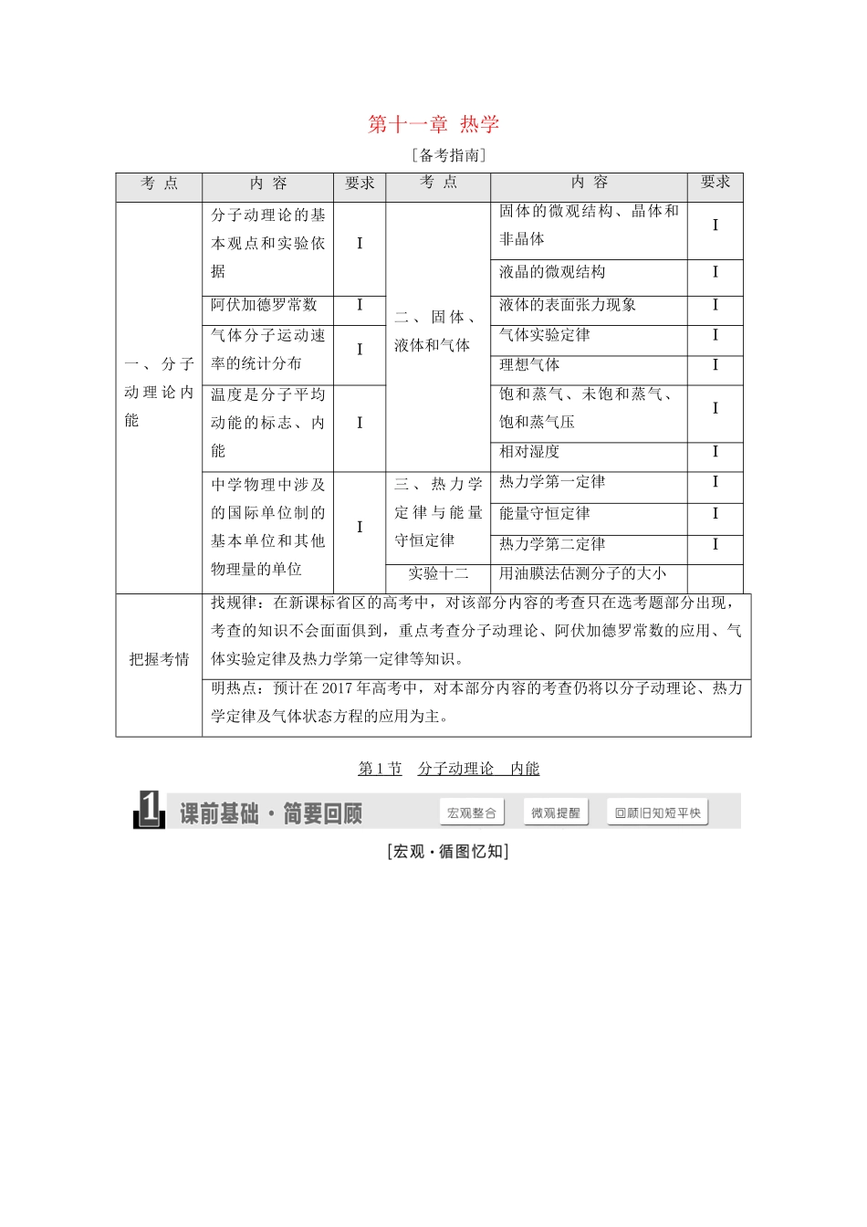 高三物理一轮复习 第十一章 热学（选修3-3）试题_第1页