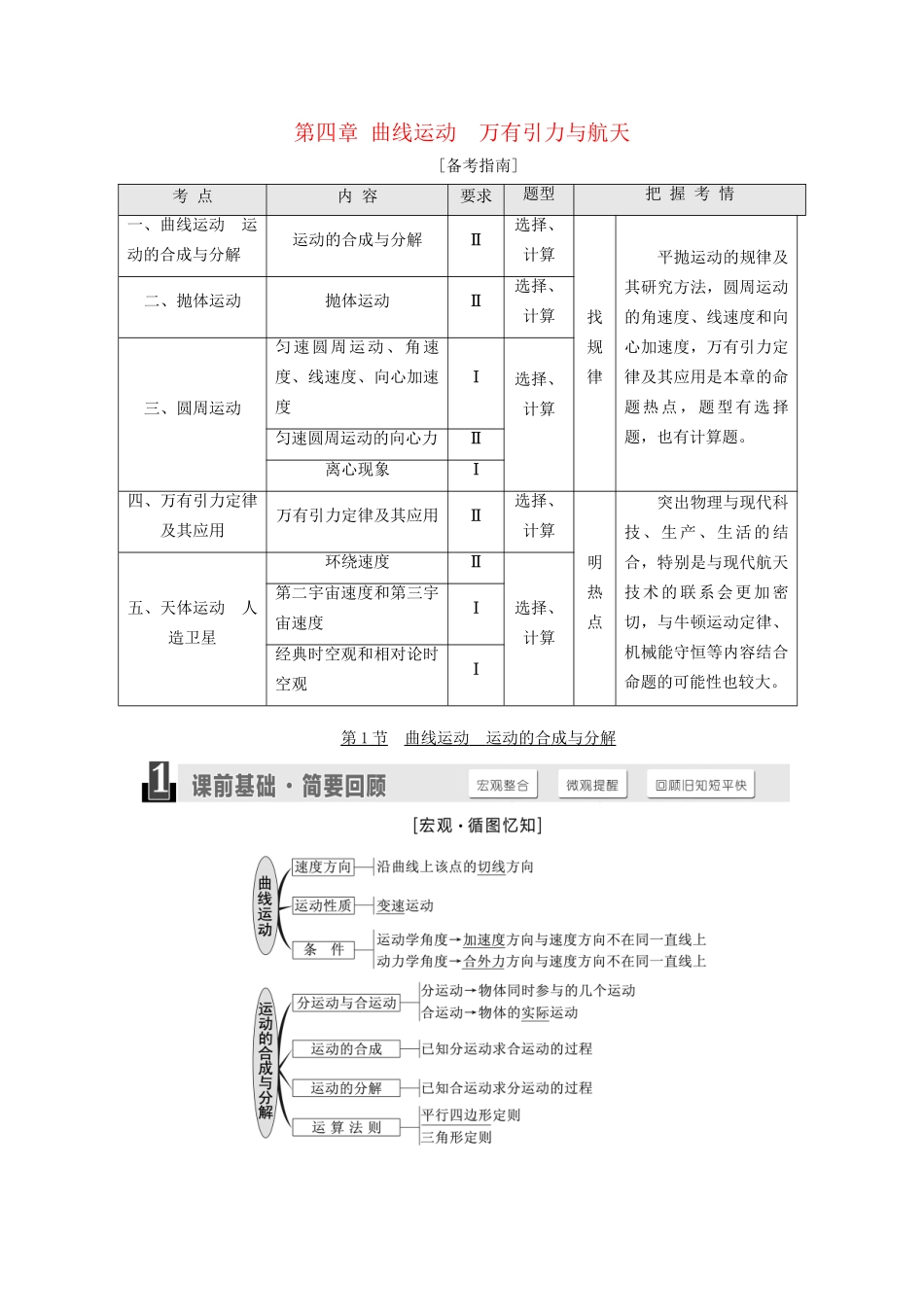 高三物理一轮复习 第四章 曲线运动 万有引力与航天试题_第1页