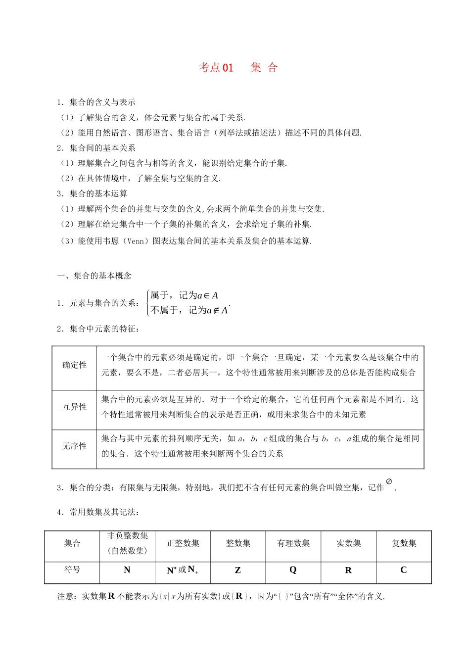 高考数学 考点一遍过 专题01 集合（含解析）理试题_第1页