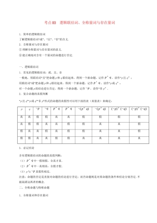 高考数学 考点一遍过 专题03 逻辑联结词、全称量词与存在量词（含解析）理试题