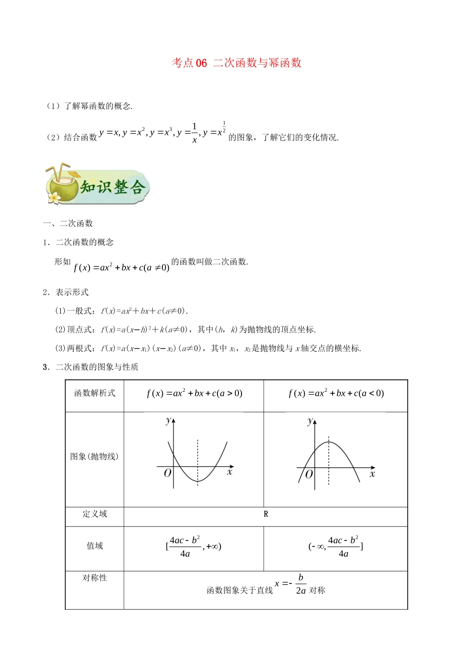 高考数学 考点一遍过 专题06 二次函数与幂函数（含解析）理试题_第1页