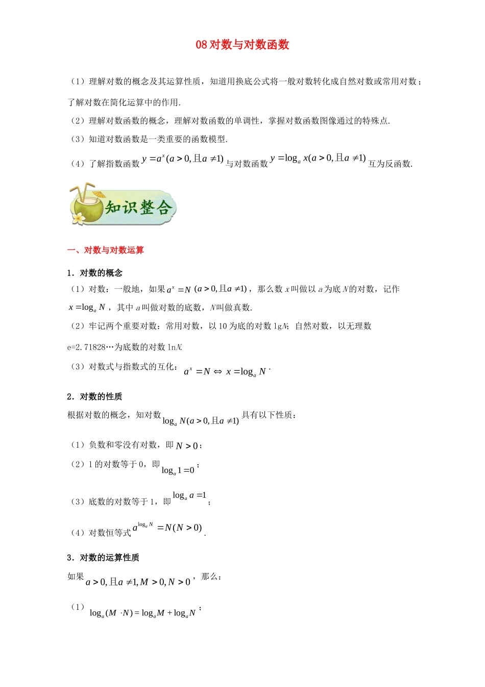 高考数学 考点一遍过 专题08 对数与对数函数（含解析）理试题_第1页