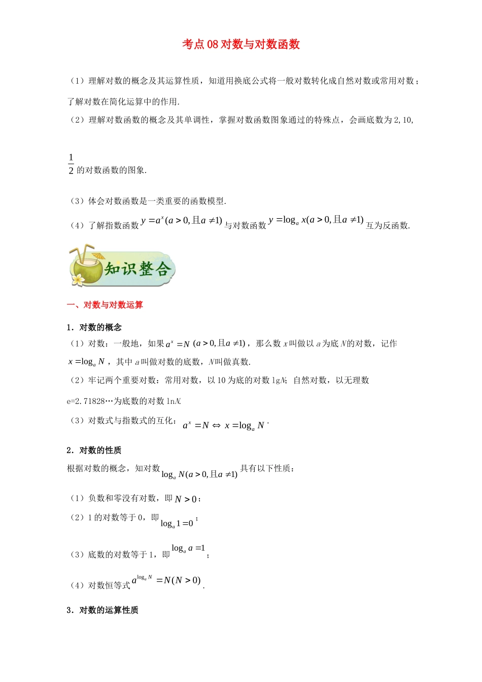 高考数学 考点一遍过 专题08 对数与对数函数（含解析）文试题_第1页