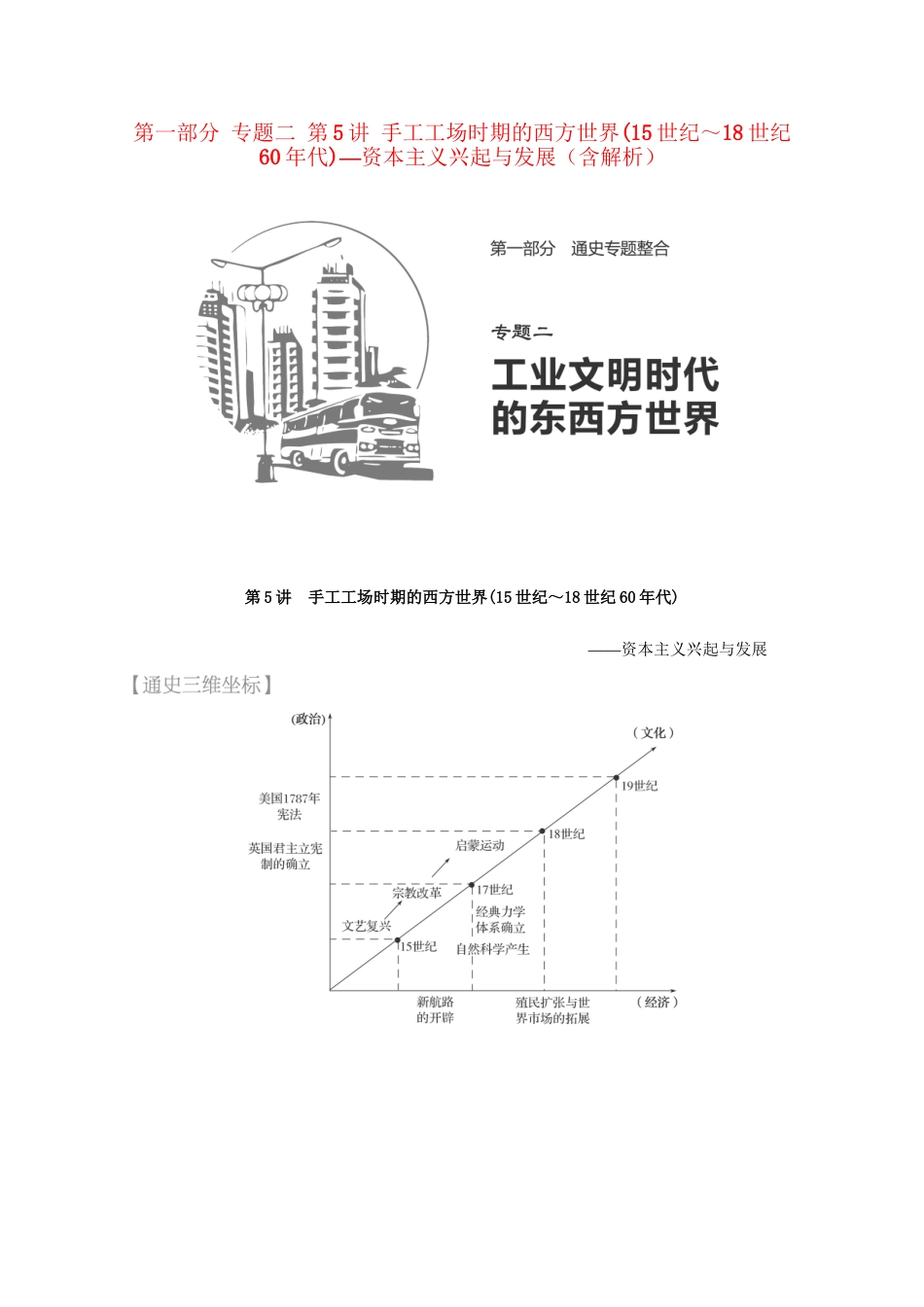 高考历史 考前三个月 第一部分 专题二 第5讲 手工工场时期的西方世界(15世纪～18世纪60年代)—资本主义兴起与发展（含解析）试题_第1页