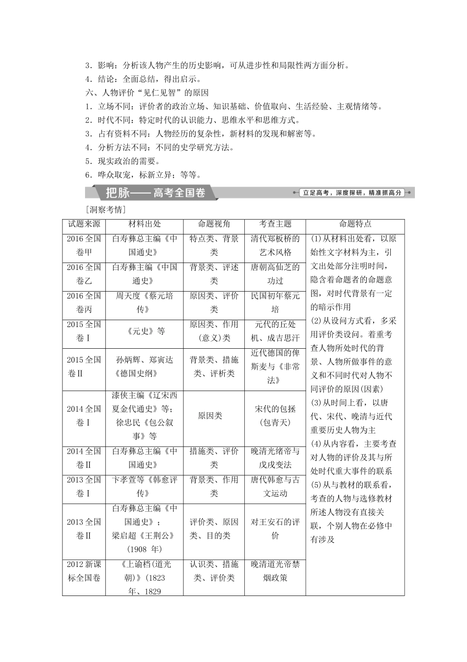 高考历史一轮复习 中外历史人物评说 第9讲 模块备考与高考全国卷研究教师用书 试题_第3页