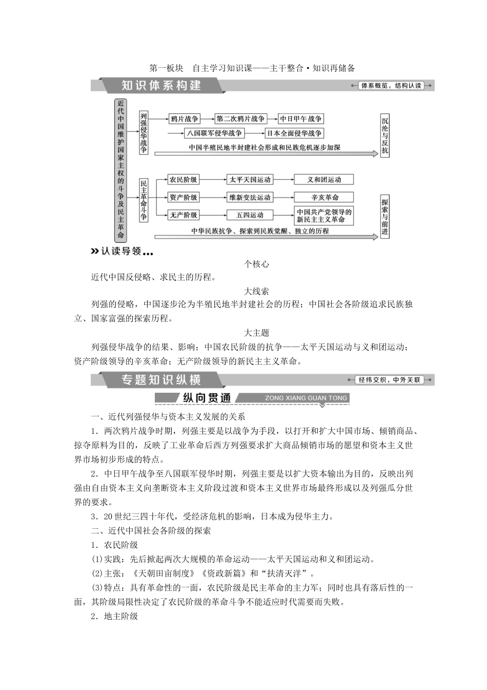 高考历史一轮复习 专题二 近代中国维护国家主权的斗争与近代民主革命专题整合提升试题_第1页