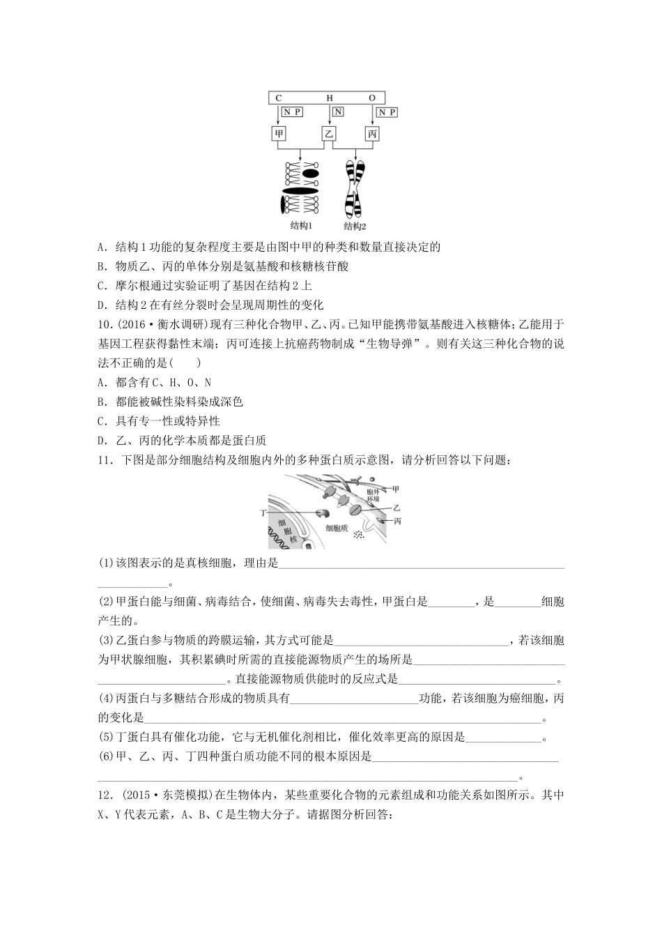 高考生物一轮复习  第4练 透析蛋白质结构层次、蛋白质与核酸之间的联系试题_第3页