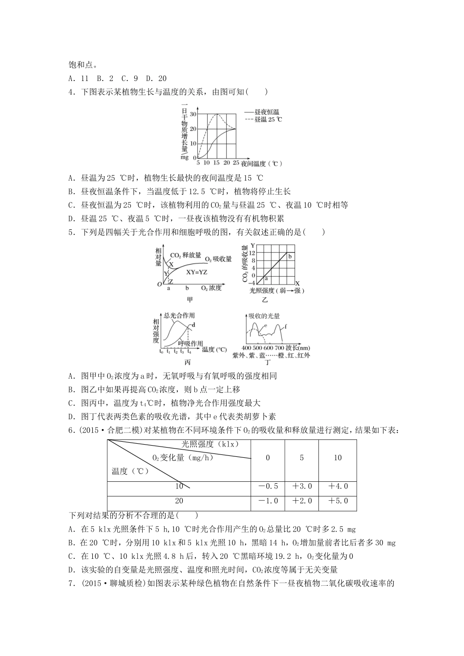 高考生物一轮复习  第20练 正确推理光合作用、细胞呼吸的相关计算试题_第2页