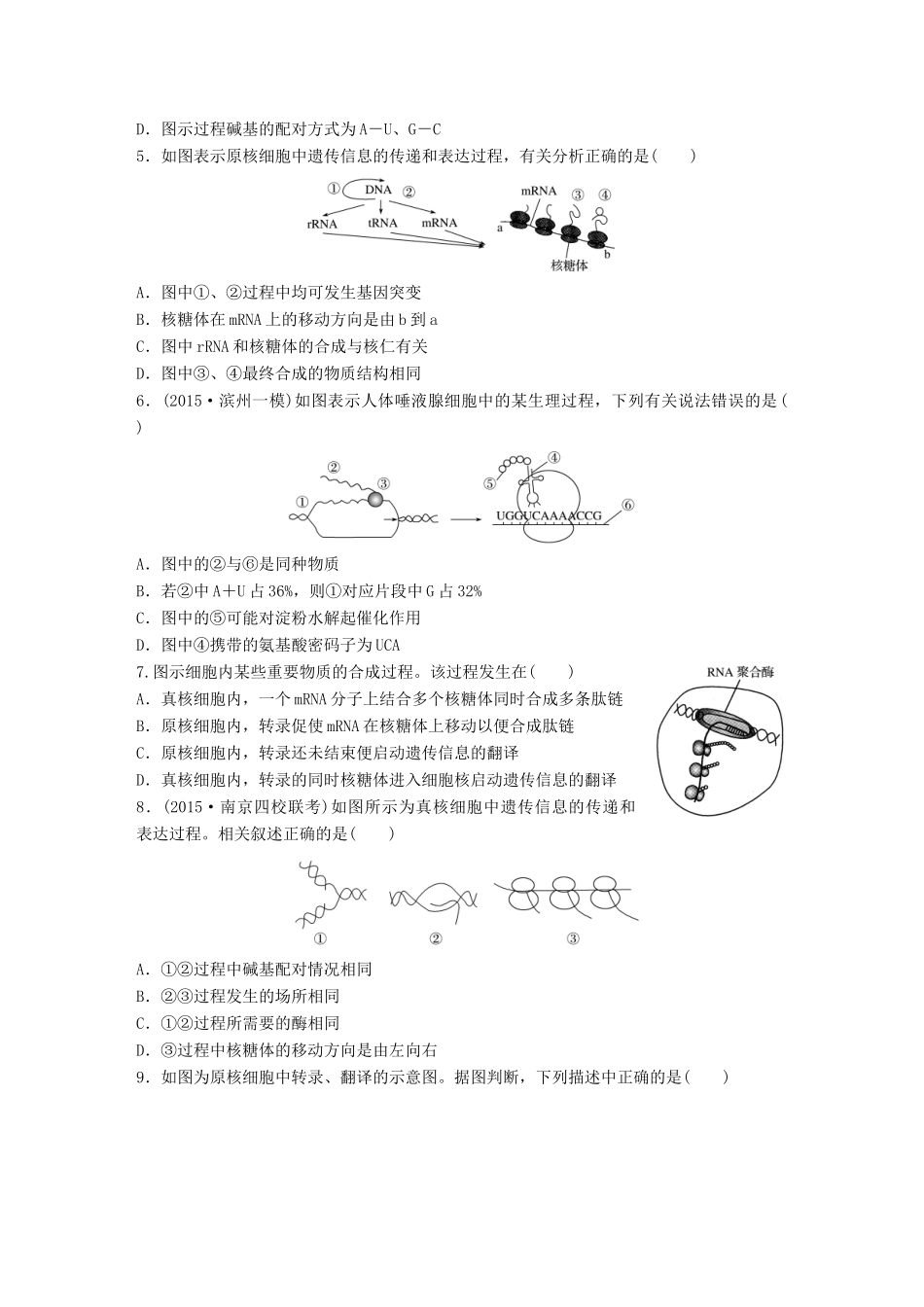 高考生物一轮复习  第42练 科学区分遗传信息的转录和翻译试题_第2页