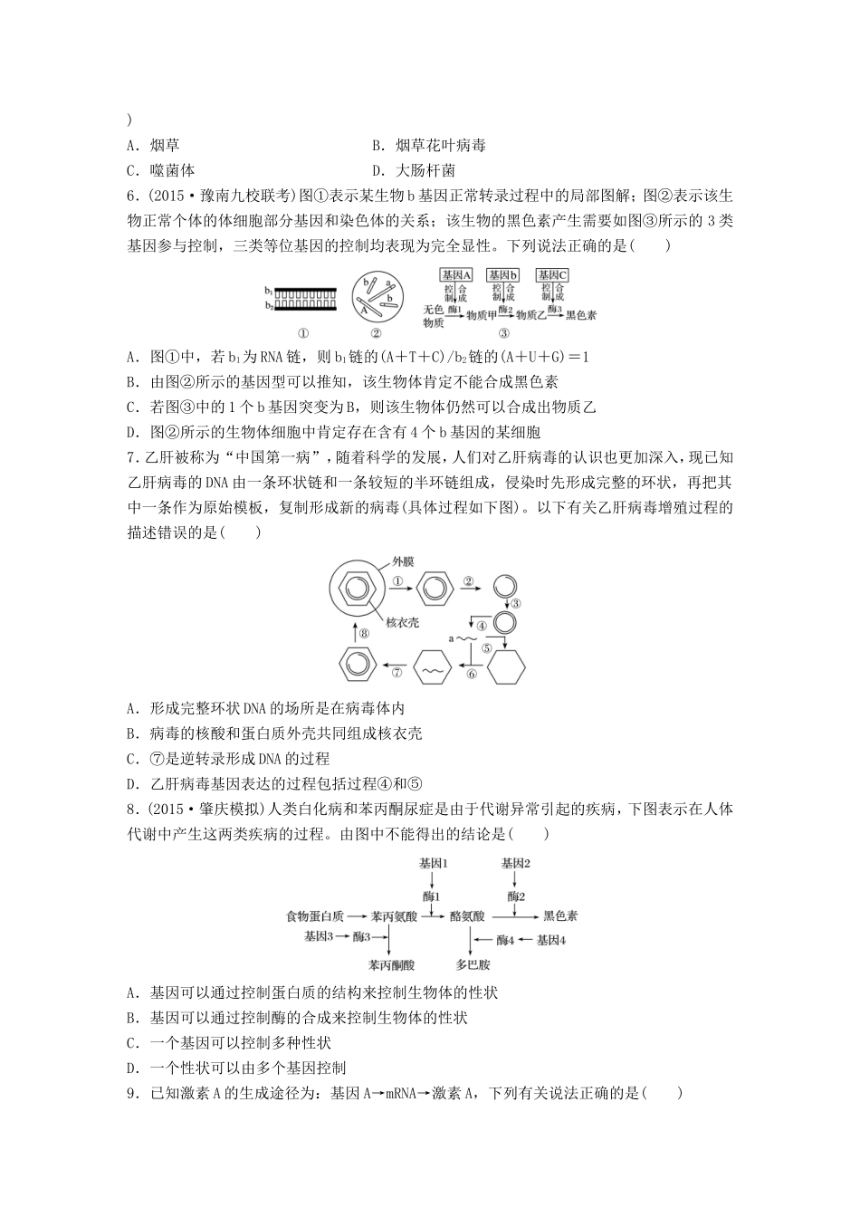 高考生物一轮复习  第43练 梳理中心法则，分析基因性状的关系试题_第2页
