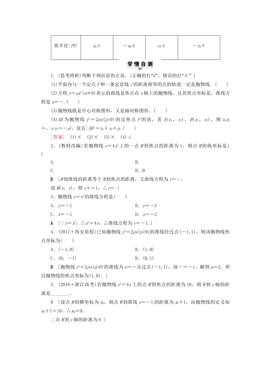 高考数学一轮复习 第8章 平面解析几何 第7节 抛物线教师用书 文 试题_第2页