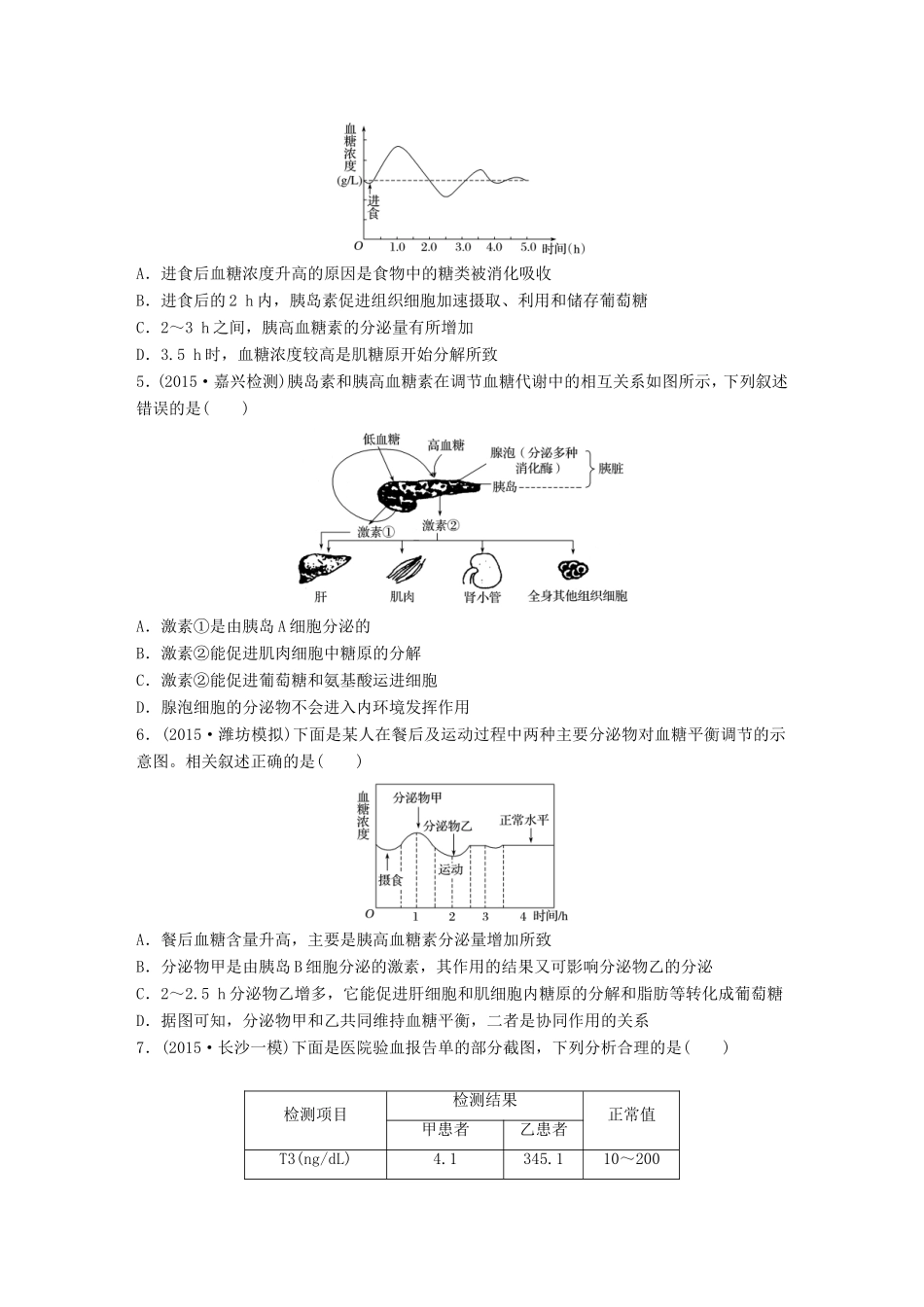 高考生物一轮复习  第53练 理解血糖调节与甲状腺激素分泌的分级调节试题_第2页