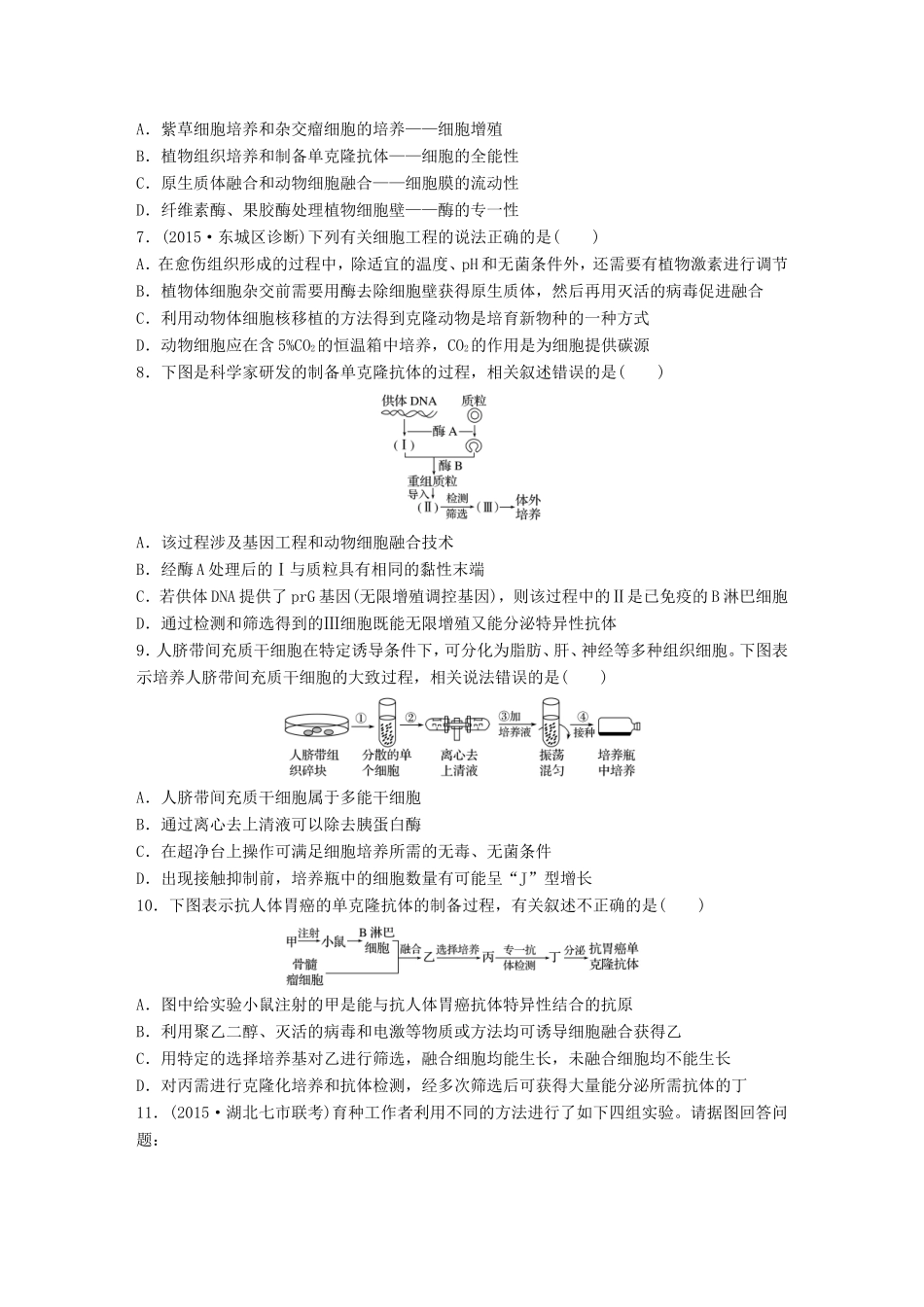 高考生物一轮复习  第67练 对比植物、动物细胞工程试题_第2页