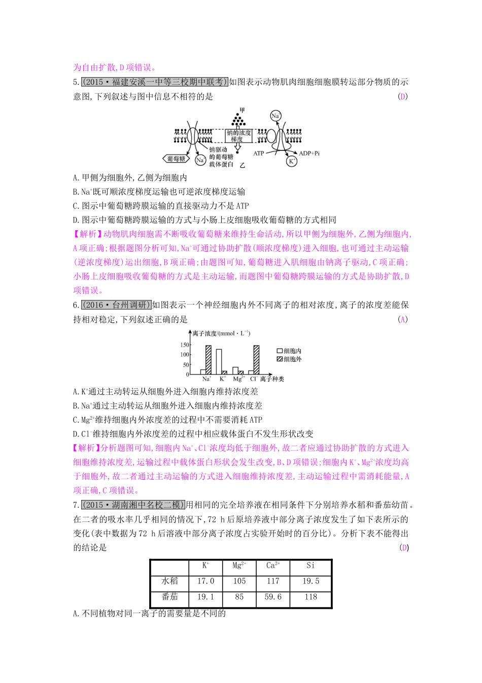 高考生物一轮复习 第三单元 细胞的物质输入与输出 第2讲 物质跨膜运输的方式练习试题_第2页