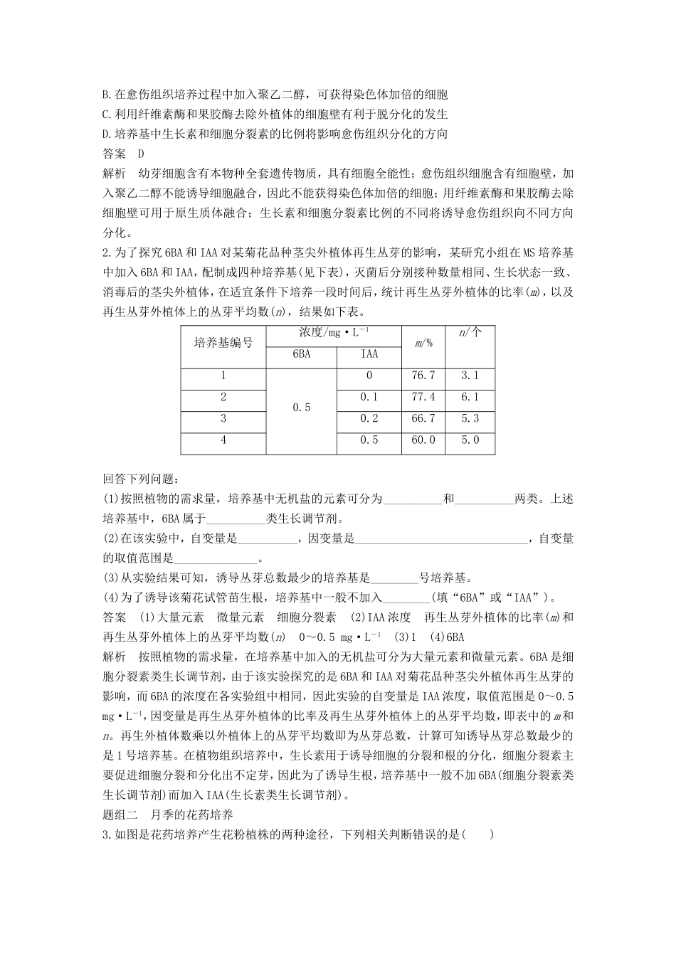 高考生物一轮复习 第十一单元 生物技术实践 第43讲 生物技术在其他方面的应用试题_第3页