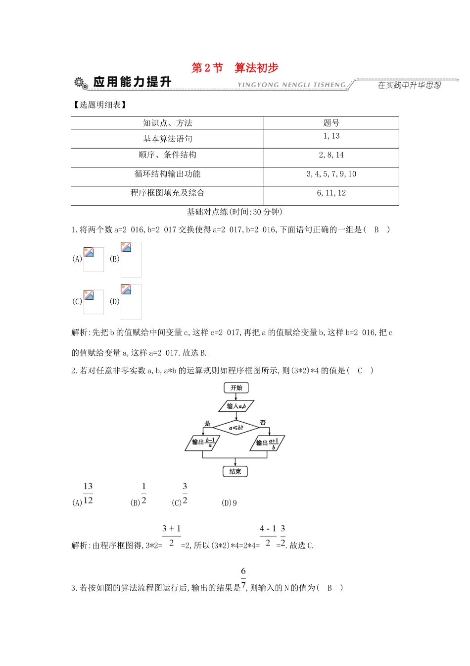 高考数学大一轮复习 第十一篇 复数 算法 推理与证明 第2节 算法初步习题 理试题_第1页