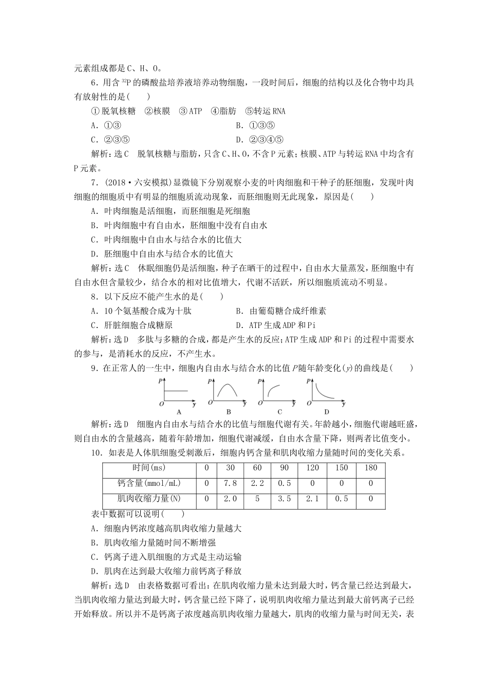 高考生物一轮复习 第一单元 细胞及其分子组成 课时跟踪检测（二）组成细胞的元素及无机化合物试题_第2页