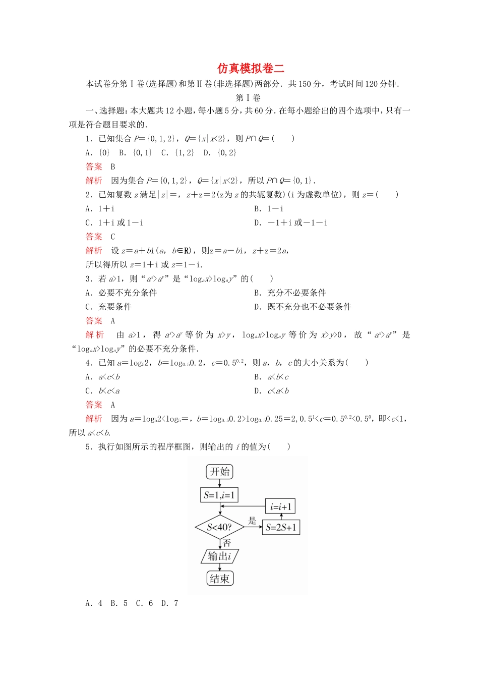 高考数学二轮复习  仿真模拟卷二 理试题_第1页