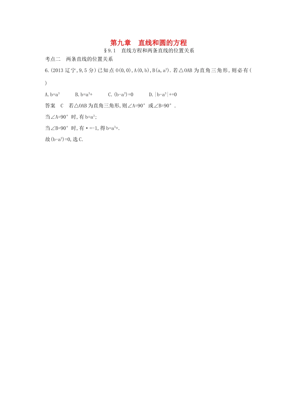 高考数学一轮总复习 第九章 直线和圆的方程 9.1 直线方程和两条直线的位置关系专用题组 理 试题_第1页