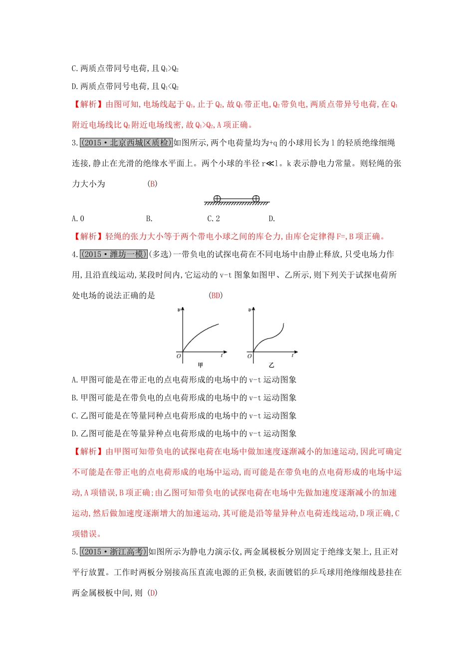高考物理一轮复习 第七章 静电场 第1讲 库仑定律 电场力的性质练习试题_第2页