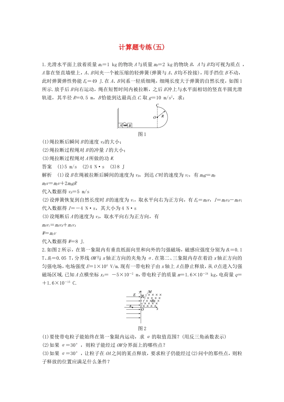 高考物理二轮复习 计算题专练（五）试题_第1页